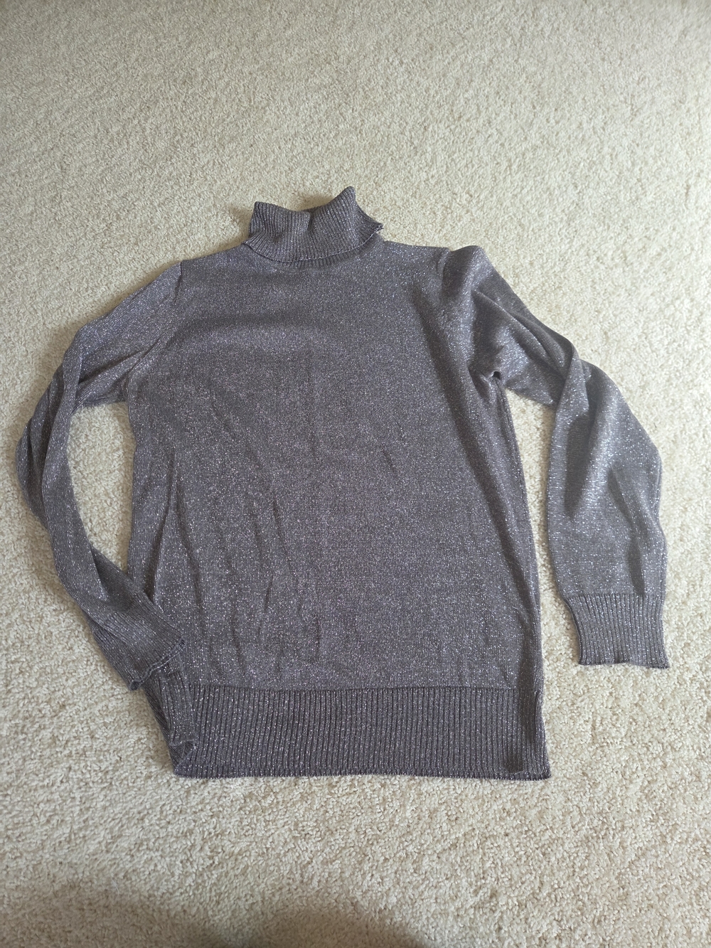Joseph A Metallic Gray Ribbed Turtleneck Sweater